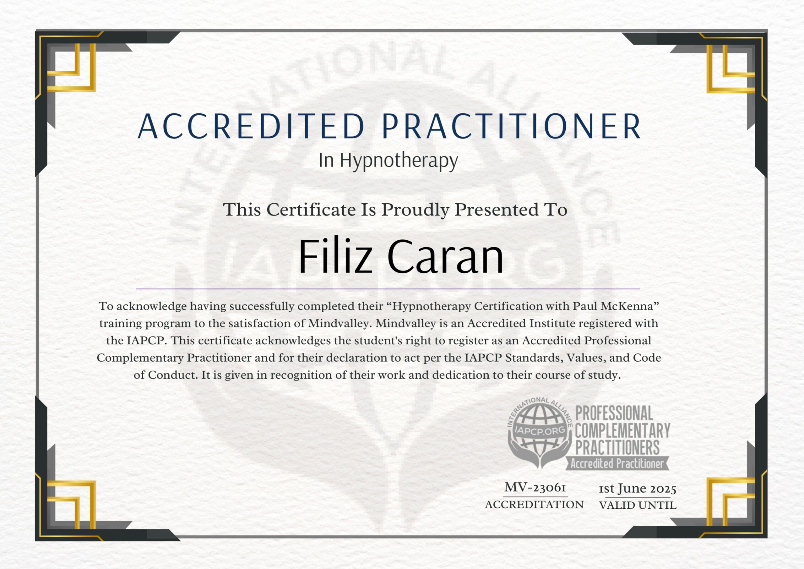 Accredited Practitioner Certificate