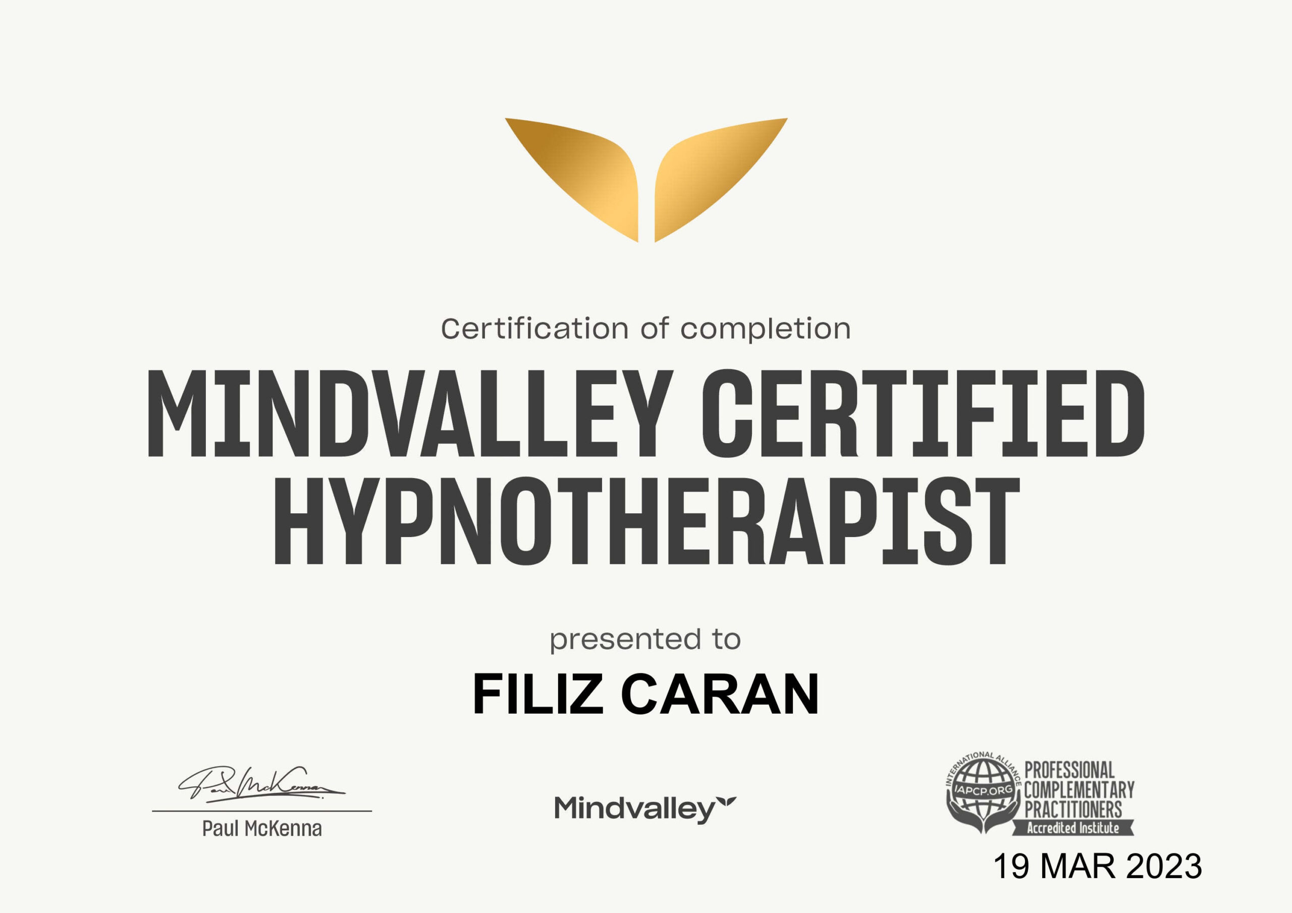 Certified Hypnotherapist Certificate
