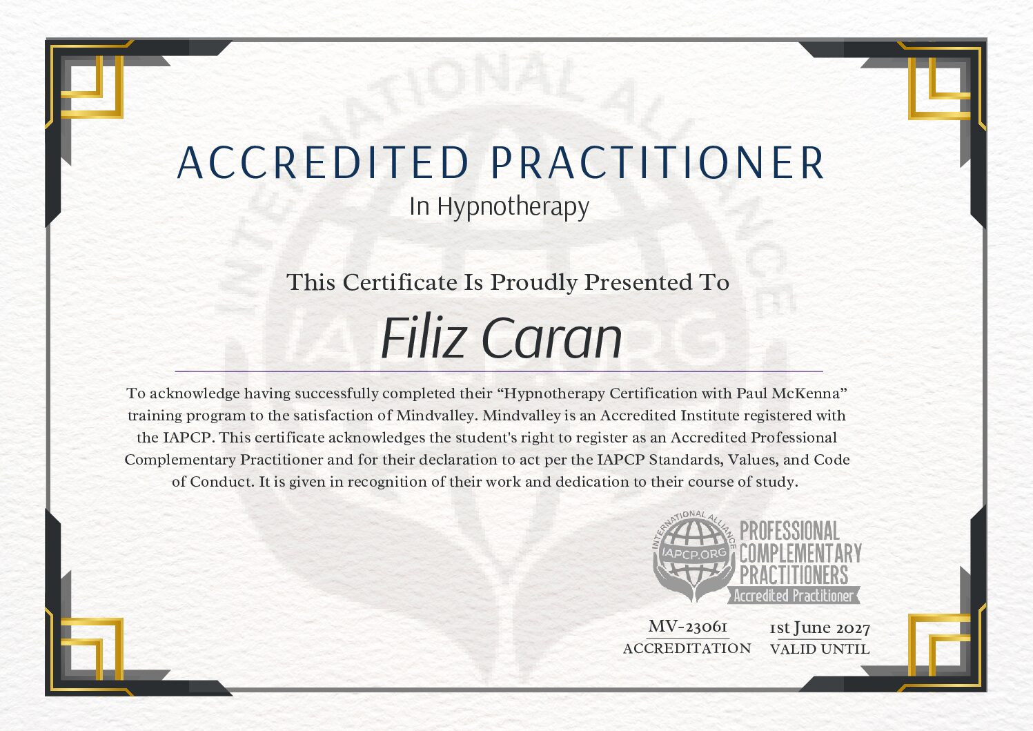Accredited Practitioner Certificate